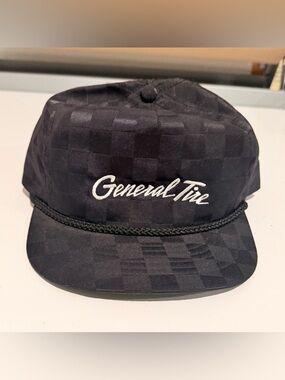 Vintage General Tire Snap Back Hat Black Checker 90s Adjustable